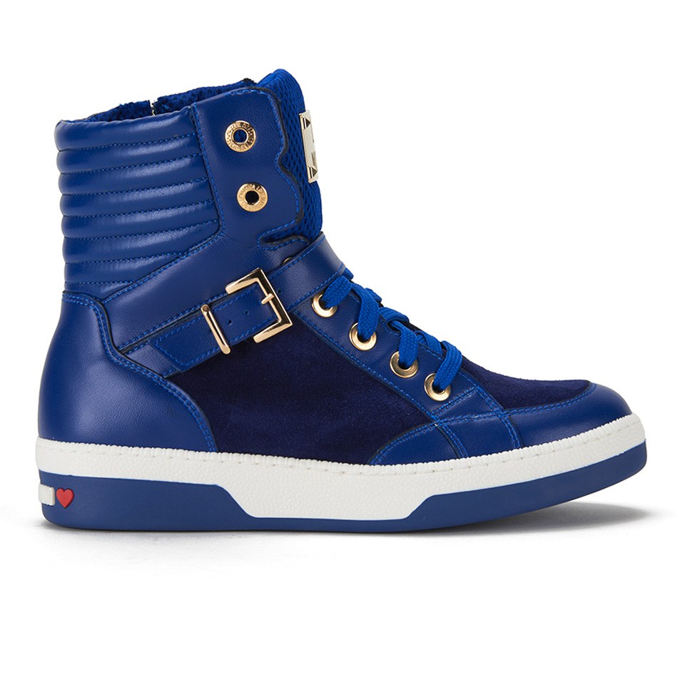 Love Moschino Women s Ribbed Hi Top Buckle Trainers Blue Allsole