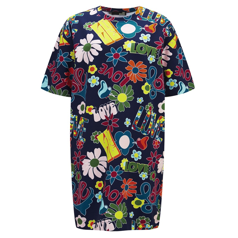 Love Moschino Women s Oversized T Shirt Dress Flower Print Blue Print Coggles