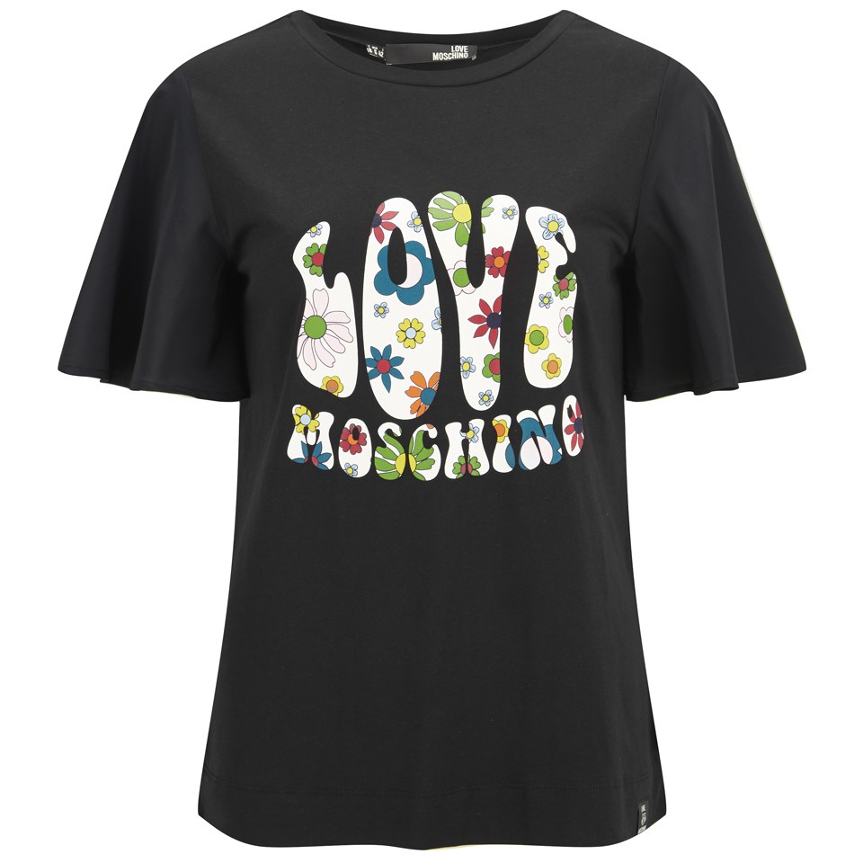 Love Moschino Women's Hippy T-Shirt with Chiffon Sleeves
