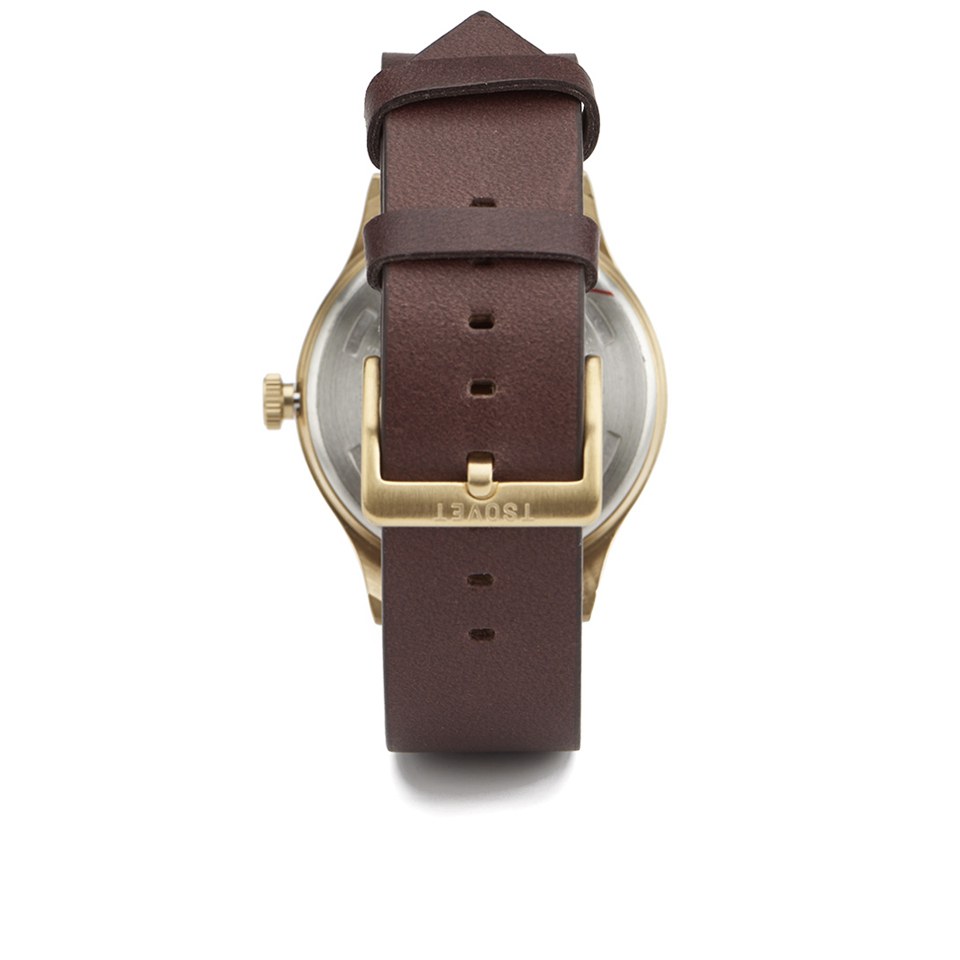 Tsovet Men's Simple Gold Face Leather Strap Watch - Brown