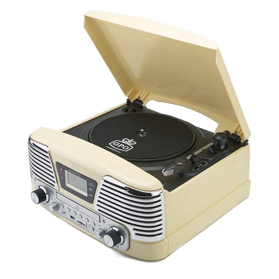 Tocadiscos GPO Retro Memphis Sistema de música 4 en 1 con CD y radio FM - Crema