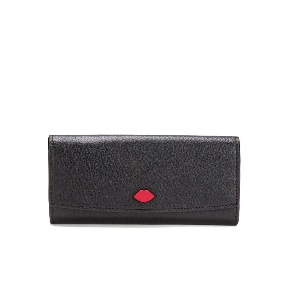 Lulu Guinness Women's Bi-fold Lip Stud Grainy Leather Wallet - Black