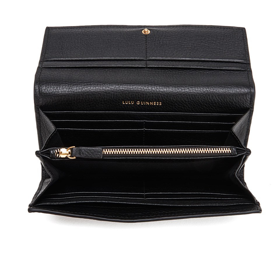 Lulu Guinness Women's Bi-fold Lip Stud Grainy Leather Wallet - Black