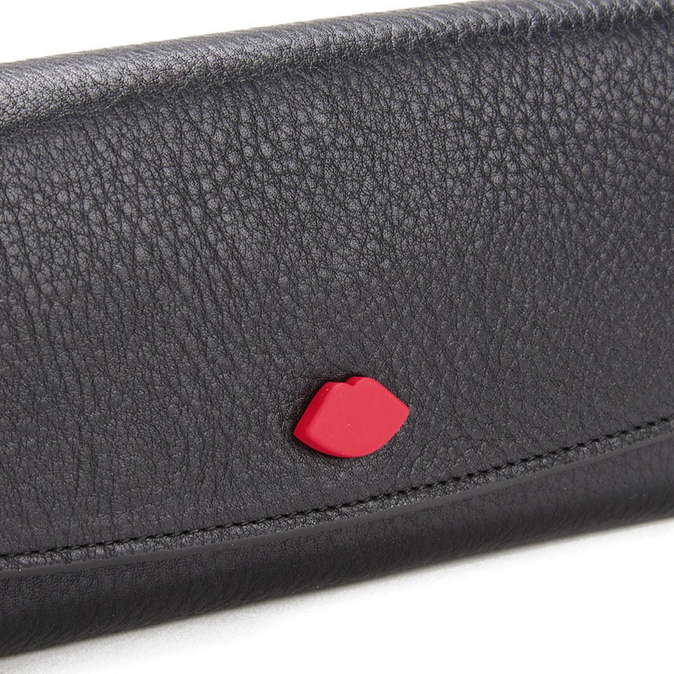 Lulu Guinness Women's Bi-fold Lip Stud Grainy Leather Wallet - Black