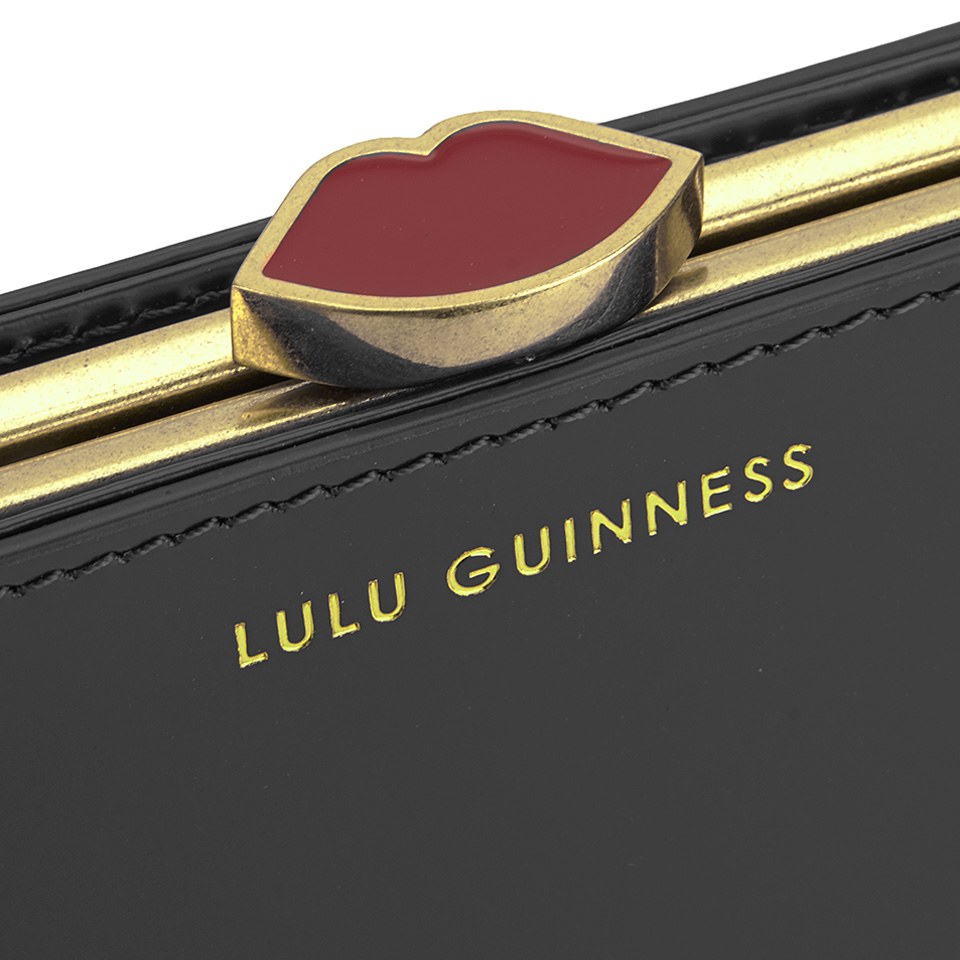 Lulu Guinness Women's Flat Frame Large Polished Calf Leather Purse - Black