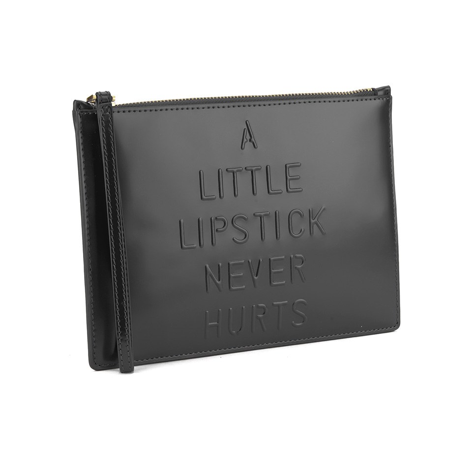 Lulu Guinness Women's Medium Grace Lipstick Never Hurts Polished Calf Leather Clutch Bag - Black