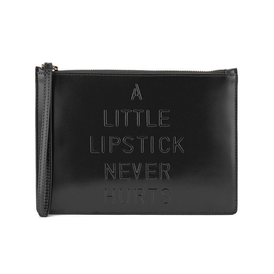 Lulu Guinness Women's Medium Grace Lipstick Never Hurts Polished Calf Leather Clutch Bag - Black