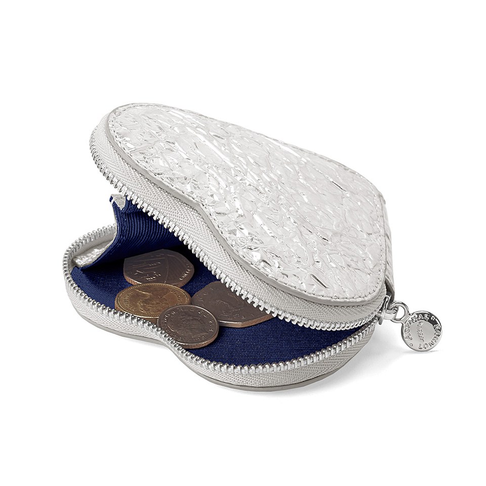 Aspinal of London Women's Heart Coin Purse - Silver Crinkle