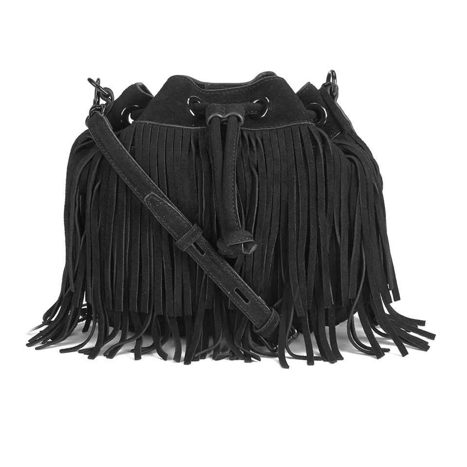 Rebecca Minkoff Women's Suede Fringe Mini Fiona Bucket Bag - Black
