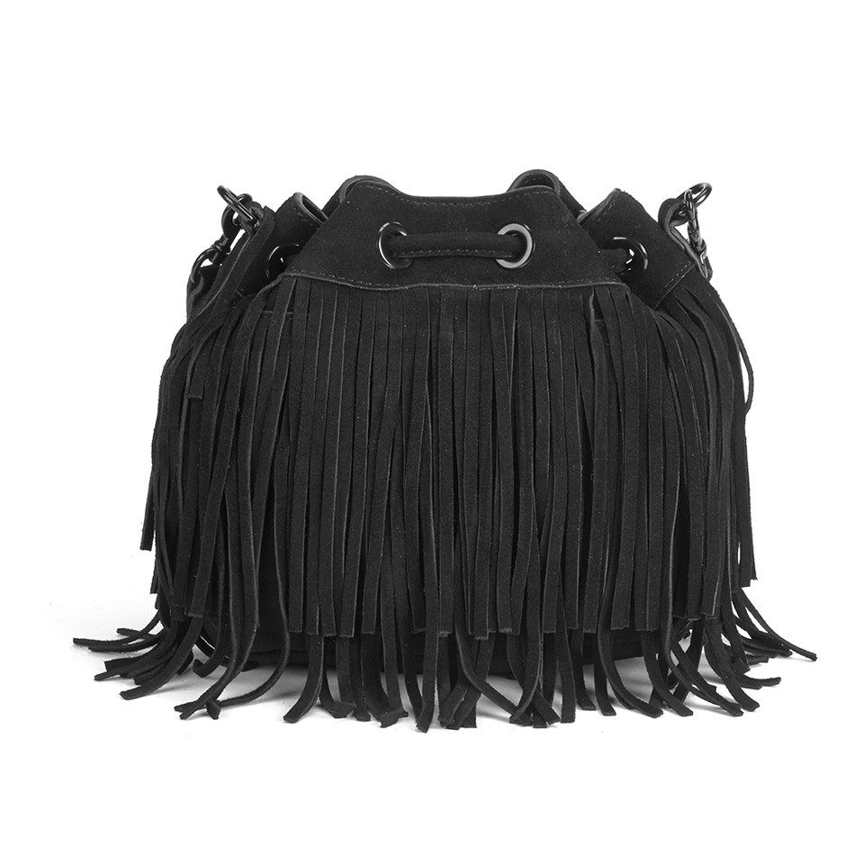 Rebecca Minkoff Women's Suede Fringe Mini Fiona Bucket Bag - Black