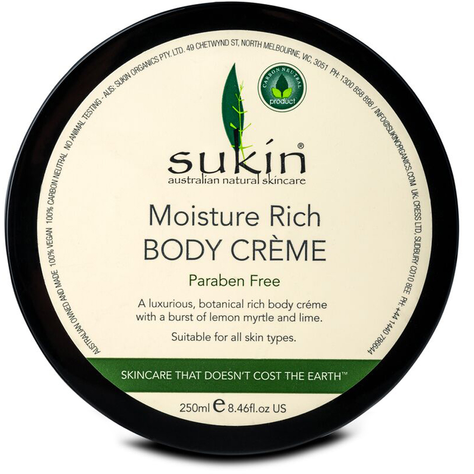 Crema corporal Moisture Rich sin parabenos de Sukin de 250 ml