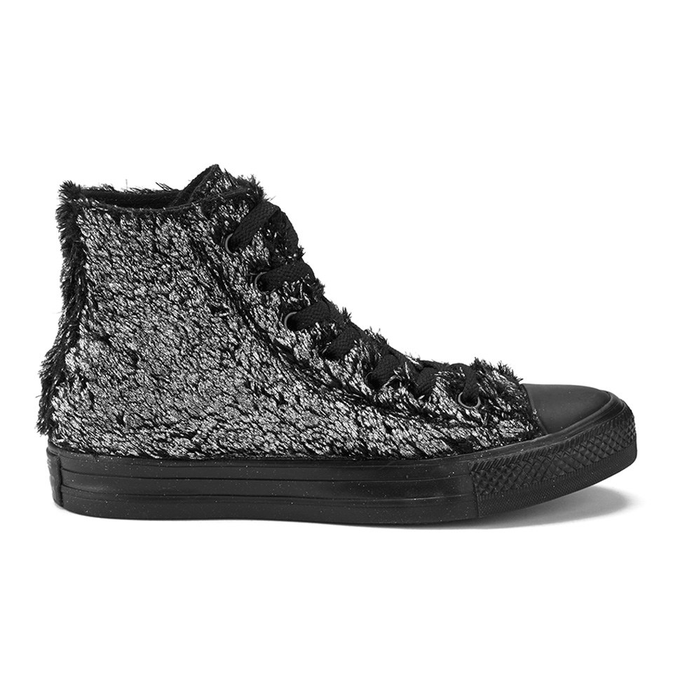 Converse Women's Chuck Taylor All Star Sparkle Fur Hi-Top Trainers -  Silver/Black/Black | Coggles