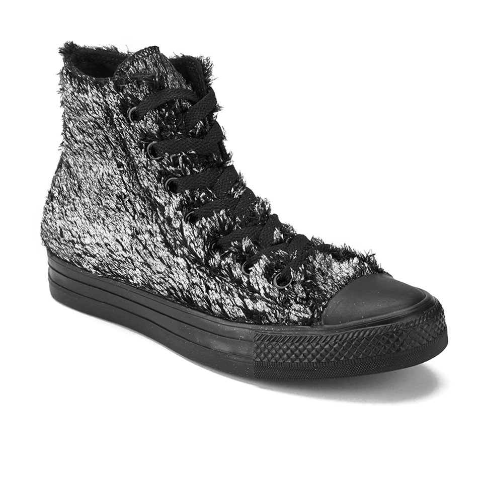 Converse Women s Chuck Taylor All Star Sparkle Fur Hi Top Trainers Silver Black Black Coggles