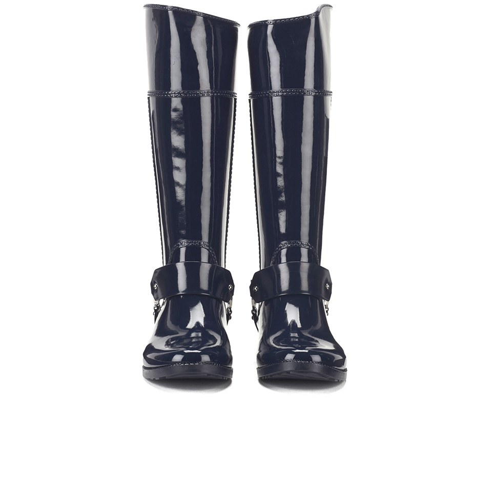 MICHAEL MICHAEL KORS Women s Fulton Harness Tall Rubber Rain Boots Navy Coggles