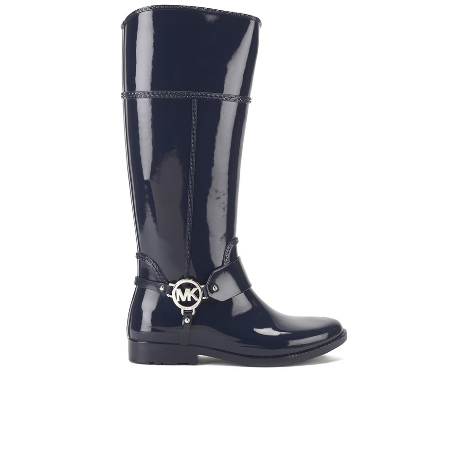 MICHAEL MICHAEL KORS Women s Fulton Harness Tall Rubber Rain Boots Navy Coggles