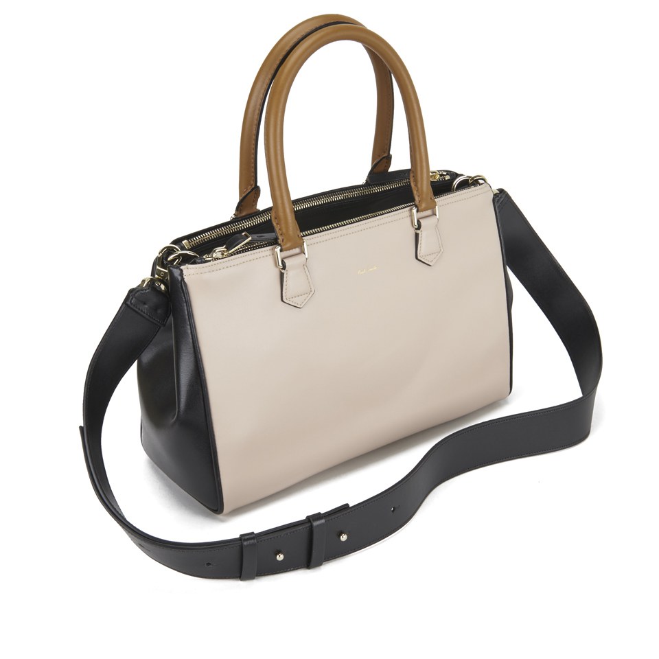 Paul Smith Accessories Women's Small Double Zip Leather Tote Bag - Black/Cream