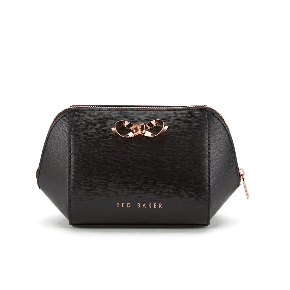 Ted Baker Women s Ammi Crosshatch Metal Bow Small Trapeze Wash Bag Black