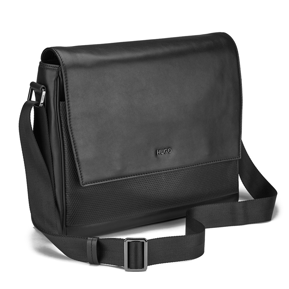 HUGO Men's Perenol Leather Messenger Bag - Black