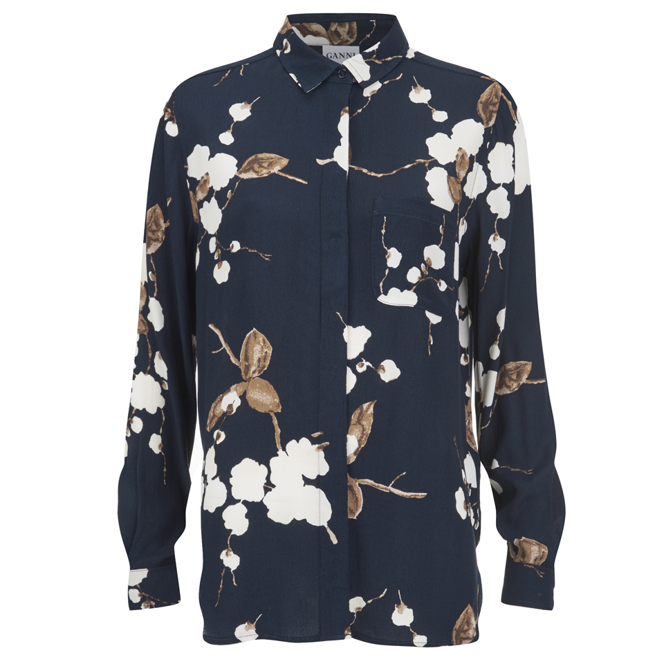 Ganni Women s Floral Shirt Navy Japanese Flower Coggles
