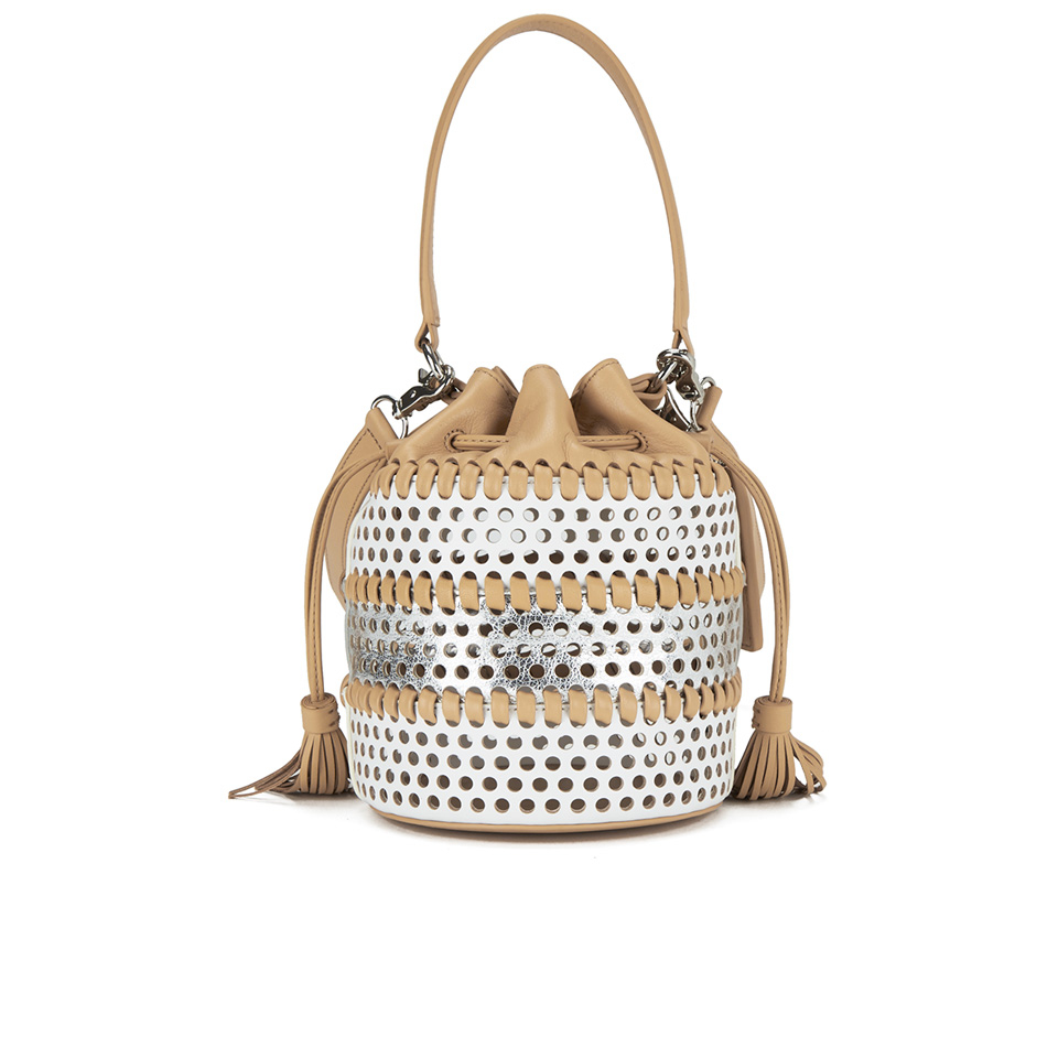 Loeffler Randall Women's Mini Industry Perforated Bucket Bag - White/Silver/Natural