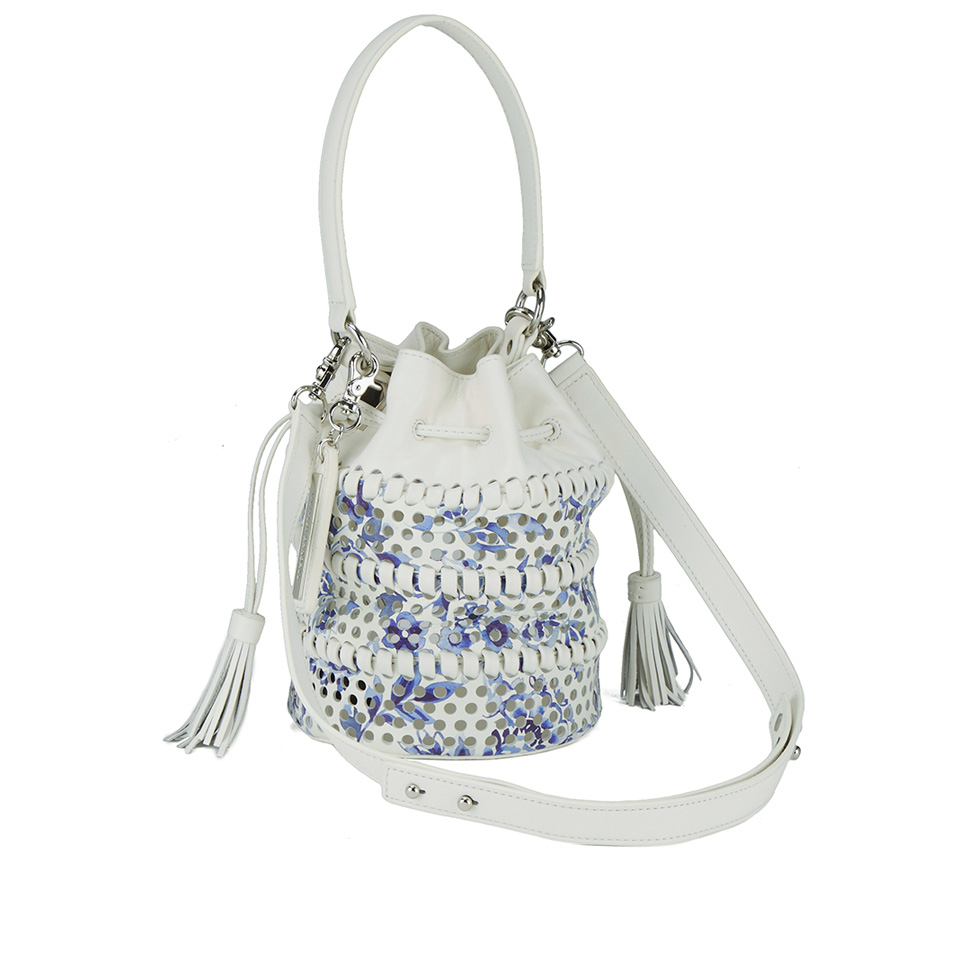 Loeffler Randall Women's Mini Industry Perforated Bucket Bag - Porcelain Print/White