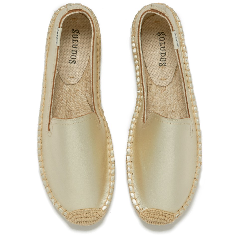 Soludos Women s Leather Espadrille Smoking Slippers Metallic Platinum