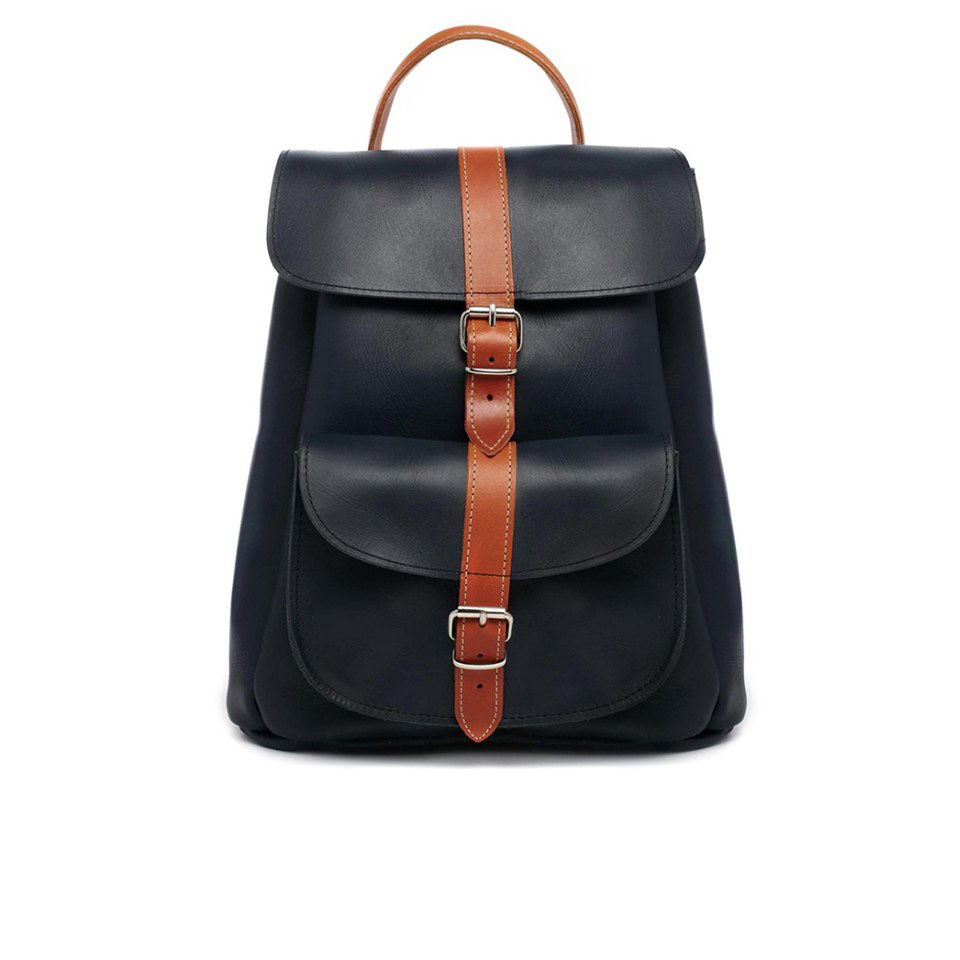 Grafea Navy and Tan Leather Backpack - Navy