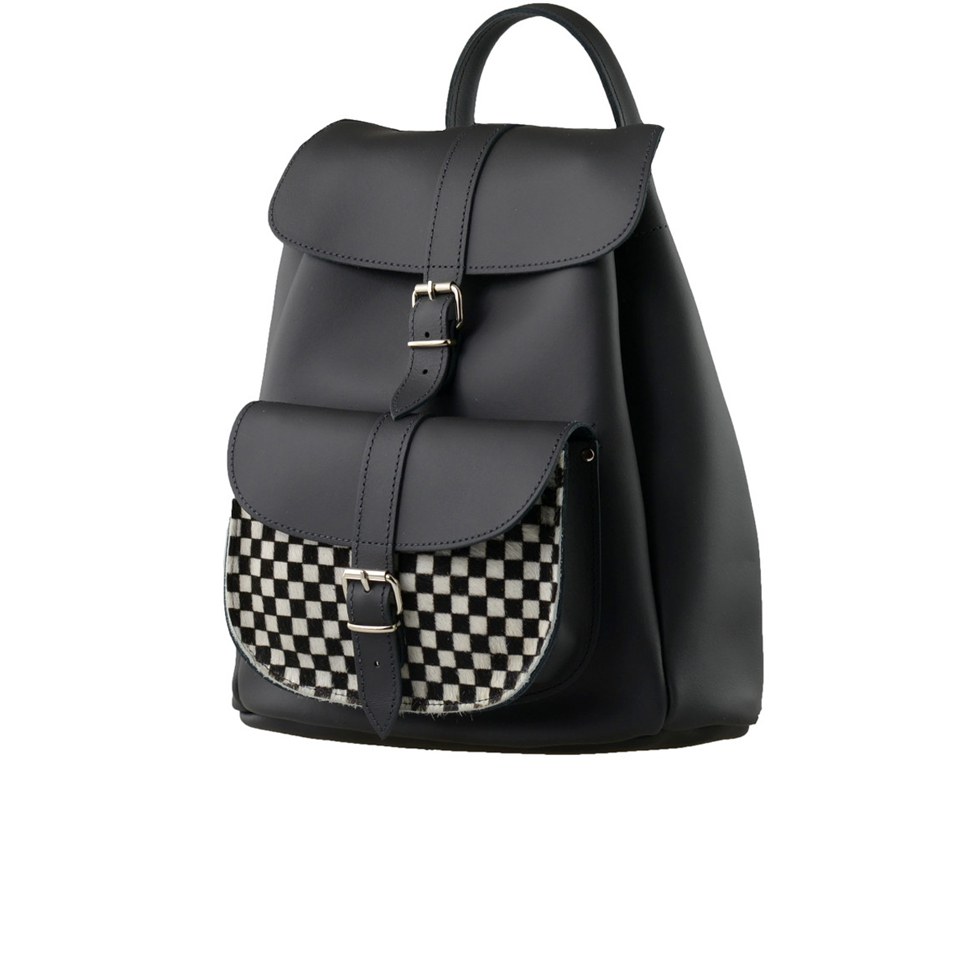 Grafea Checkers Leather Backpack - Black