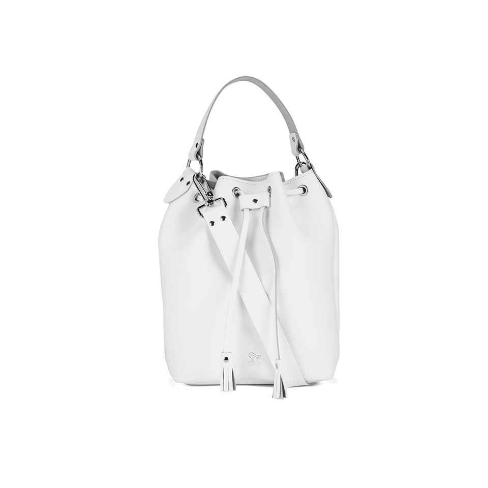 Grafea Women's Leather Tassel Bucket Bag - White