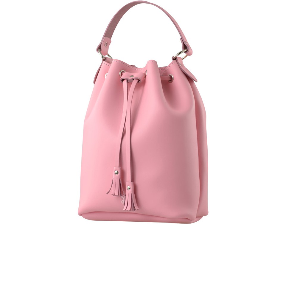 Grafea Women's Leather Tassel Bucket Bag - Pink