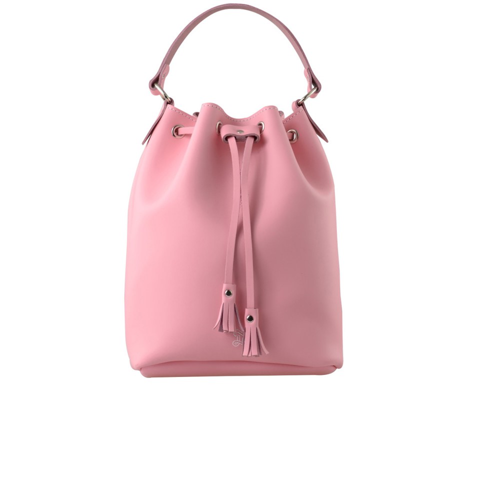 Grafea Women's Leather Tassel Bucket Bag - Pink