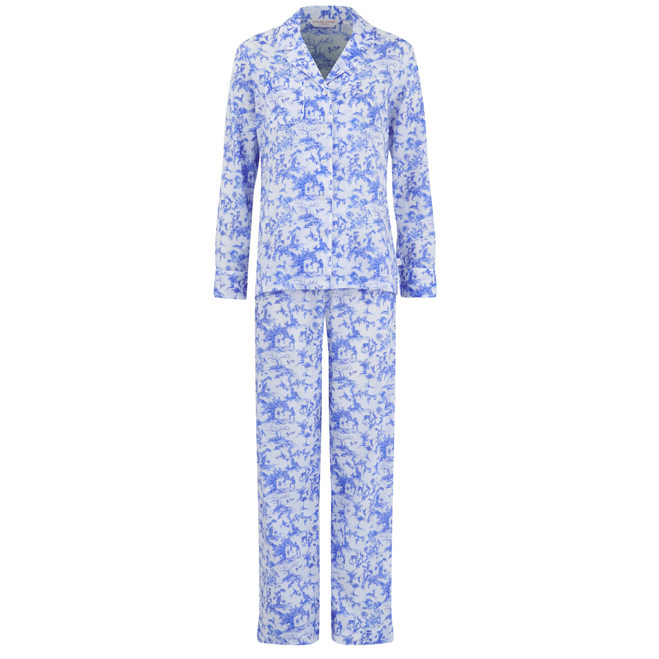 Derek Rose Women's Toile Ladies Pyjama Set - White/Cobalt