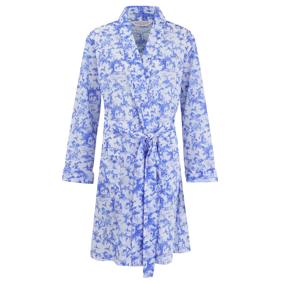 Derek Rose Women's Toile Ladies Kimono - White/Cobalt