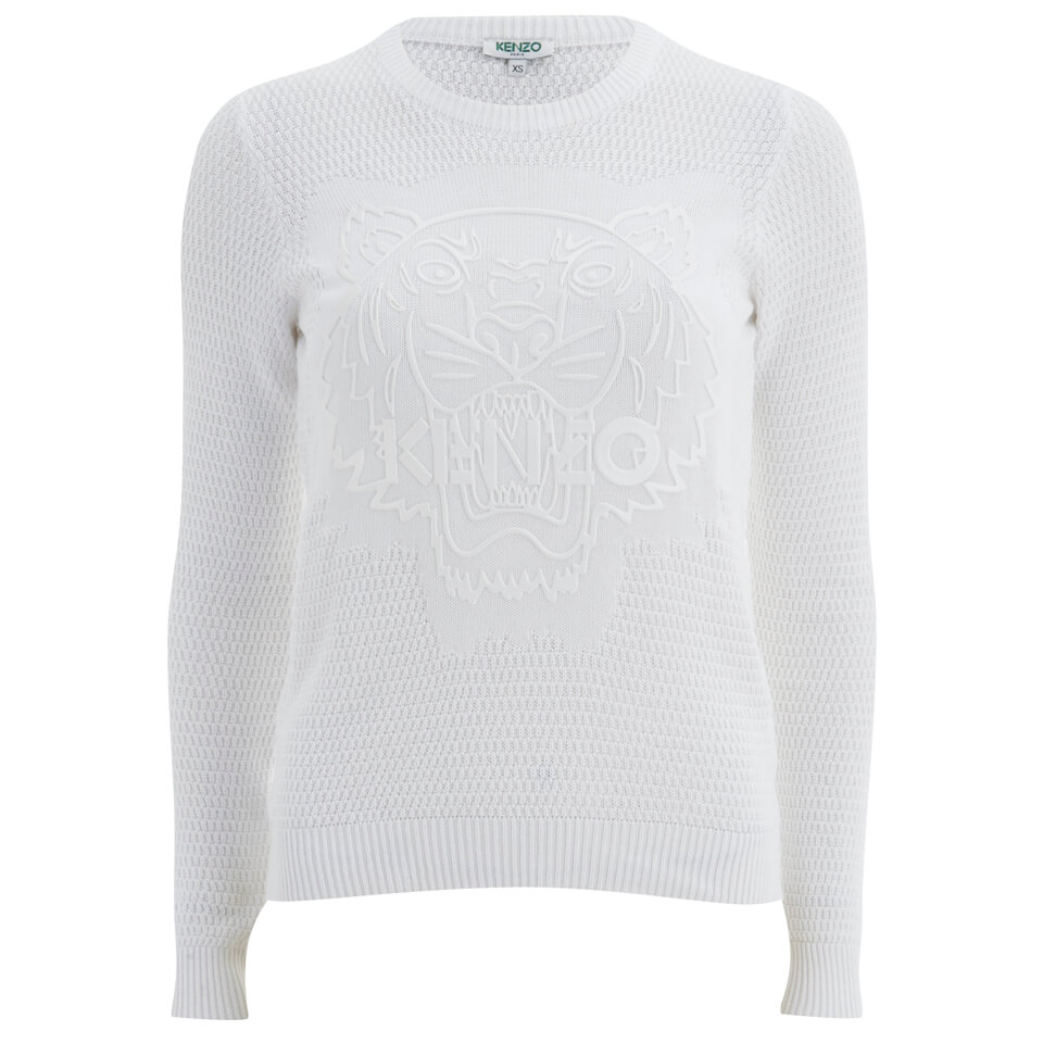 KENZO Women s The Silicon Tiger Classic Textured Stitch Cotton Jumper White Coggles
