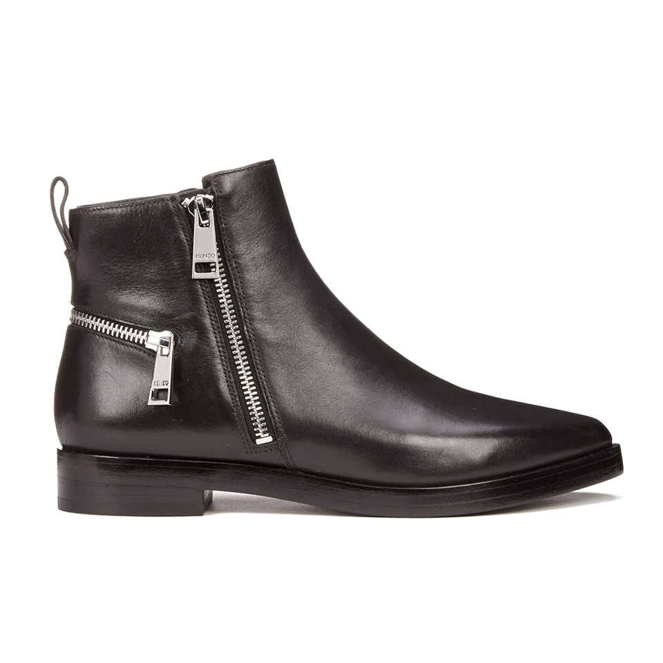 KENZO Women s Totem Flat Zip Leather Ankle Boots Black Coggles