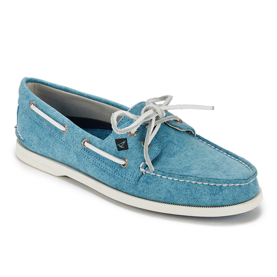 Sperry Men s A O 2 Eye White Cap Canvas Boat Shoes Turquoise Coggles