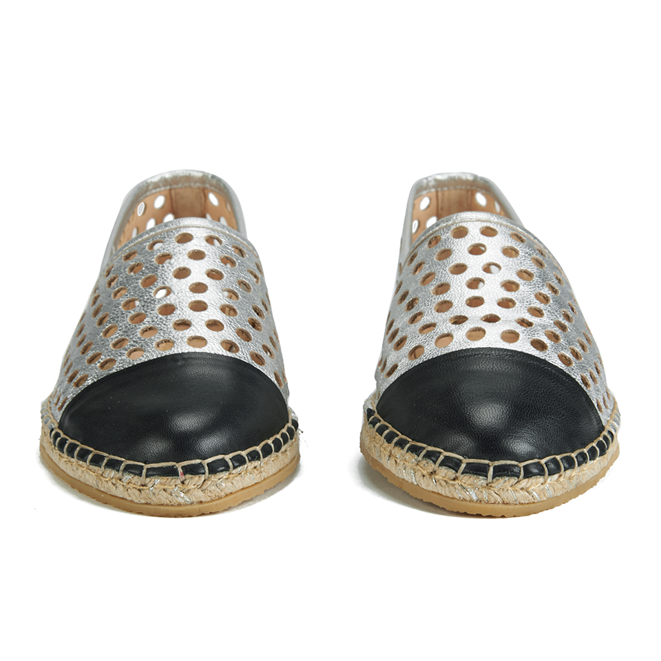 Loeffler Randall Women s Mara Perforated Espadrilles Silver Black Allsole
