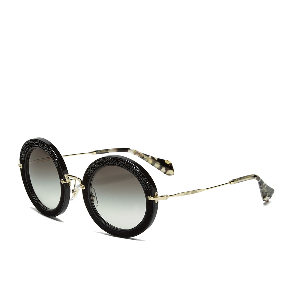 Miu Miu Women's Round Crystal Sunglasses - Black