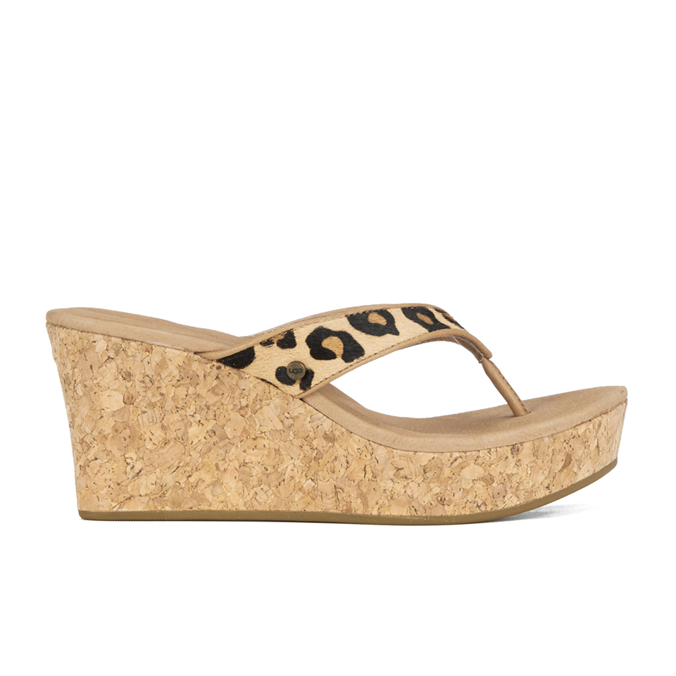 UGG Women s Natassia Calf Hair Leopard Wedged Sandals Chestnut Leopard Coggles