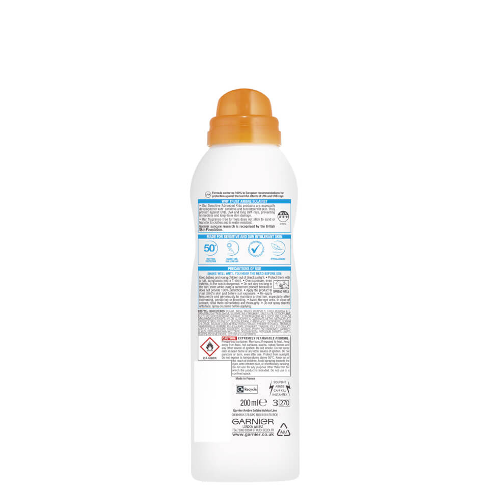 Garnier Ambre Solaire Kids Sensitive Anti-Sand Sun Cream Spray SPF 50+ 200ml