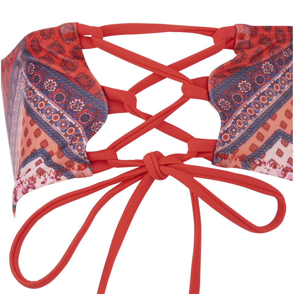 MINKPINK Women's Rosewater Laced Side Mid Rise Cheeky Bikini Bottoms - Red