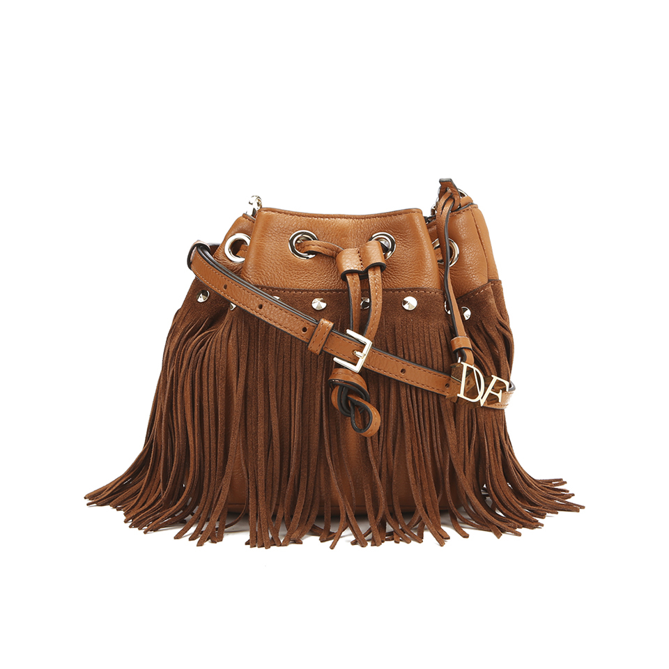 Diane von Furstenberg Women's Voyage Boho Disco Fringe Leather Bucket Bag - Tan