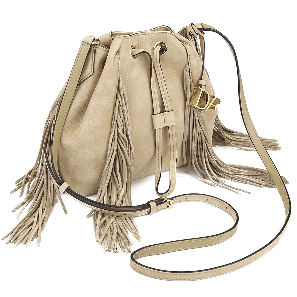 Diane von Furstenberg Women's Voyage Boho Disco Fringe Leather Bucket Bag - Sand