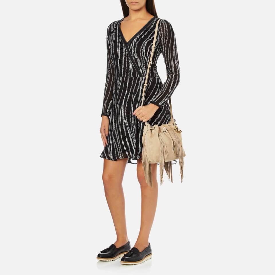Diane von Furstenberg Women's Voyage Boho Disco Fringe Leather Bucket Bag - Sand