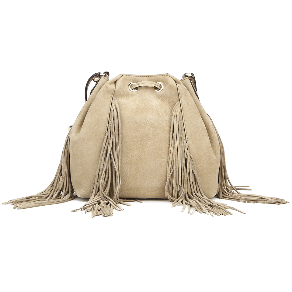 Diane von Furstenberg Women's Voyage Boho Disco Fringe Leather Bucket Bag - Sand