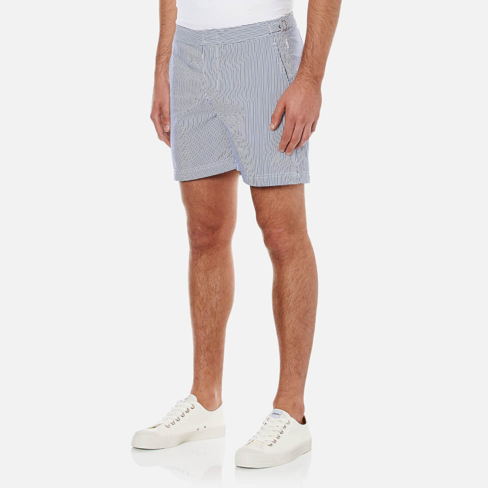 Orlebar Brown Men's Bulldog Seersucker Swim Shorts - Navy/White