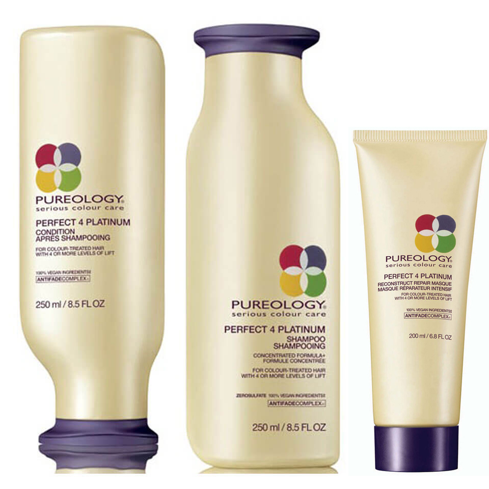 Pureology Perfect 4 Platinum Shampoo, Conditioner (250ml) and Reconstruct Repair for Blondes (200ml)