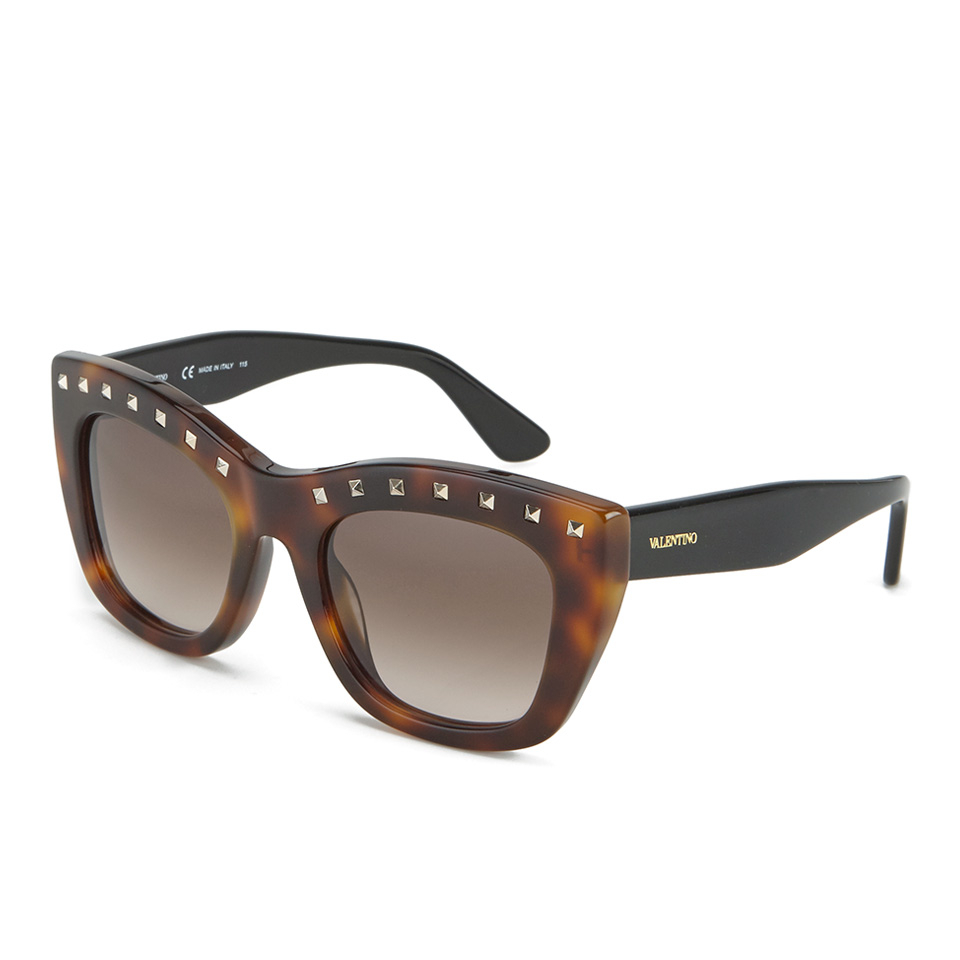 Valentino Women's Rockstud Square Frame Sunglasses - Dark Havana