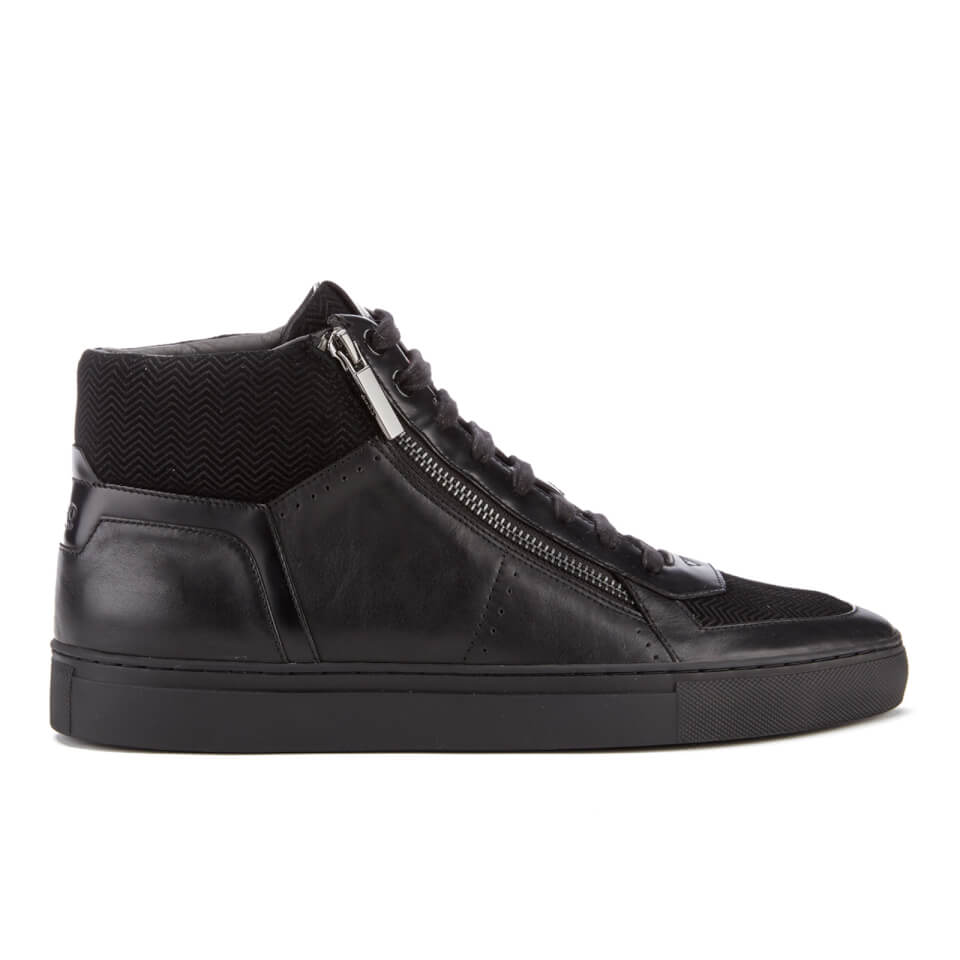 HUGO Men s Futurism Leather Hi Top Trainers Black Allsole