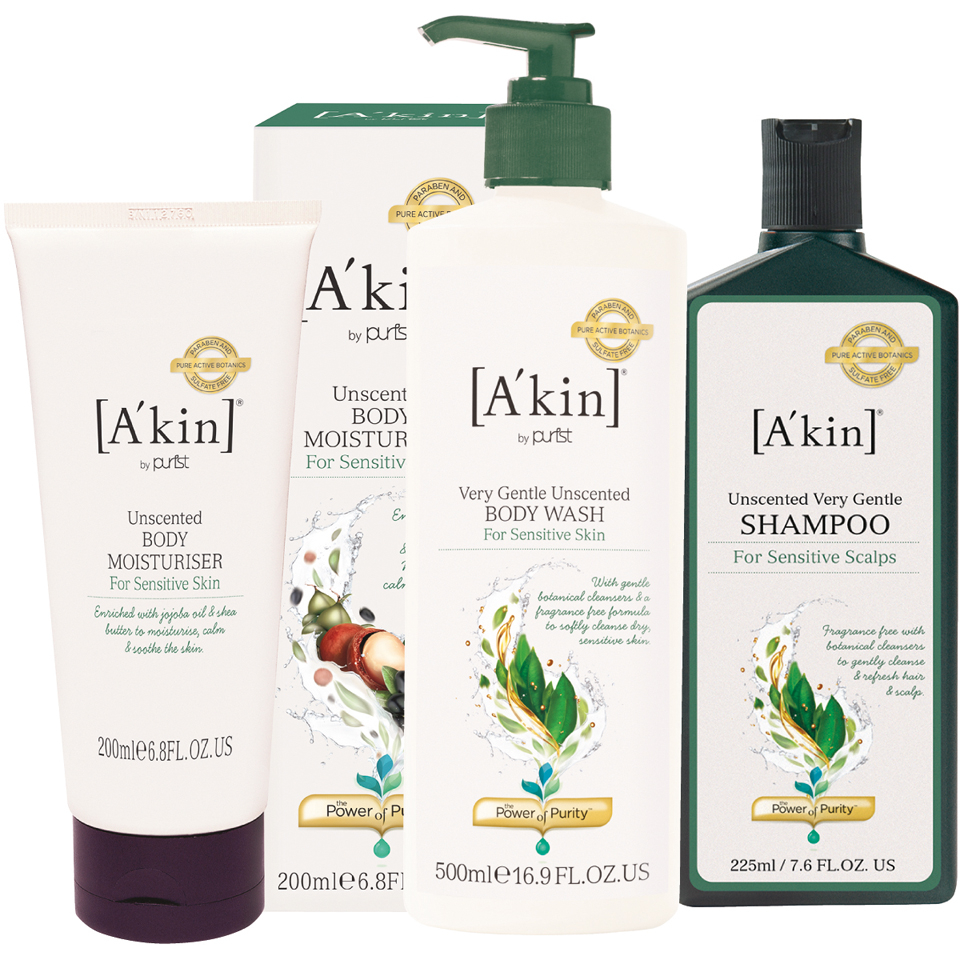 A'kin Unscented Hair and Body Trio